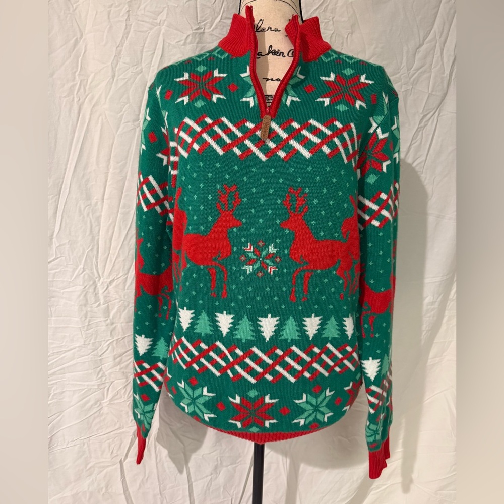 Tipsy Elves Green and Red Knit Unisex Naughty Reindeer Sweater